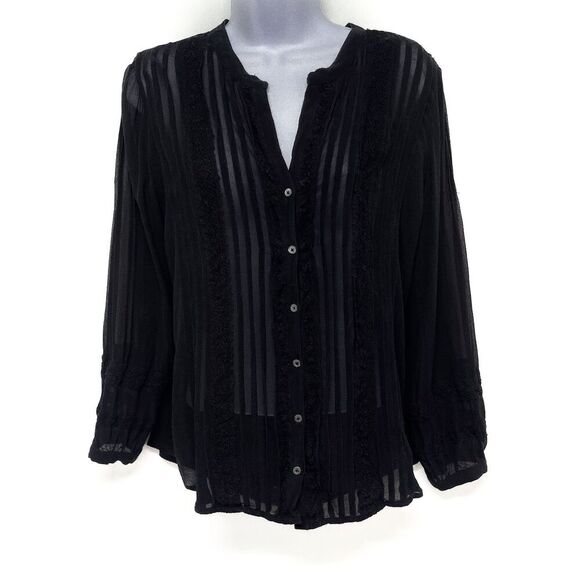 2/$30 Anthropologie Joie Pleated Lace Sheer Long Sleeve Button Up Blouse Top - Picture 1 of 6